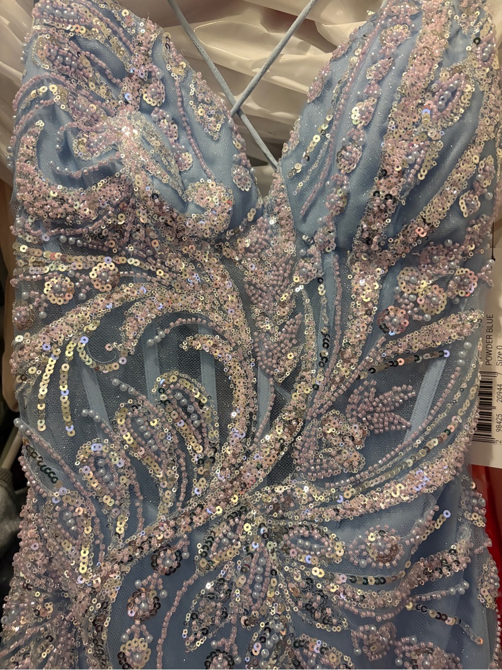 Sherri Hill Light Blue Beaded Prom Dress with Thigh Slit - Picture 7 of 8